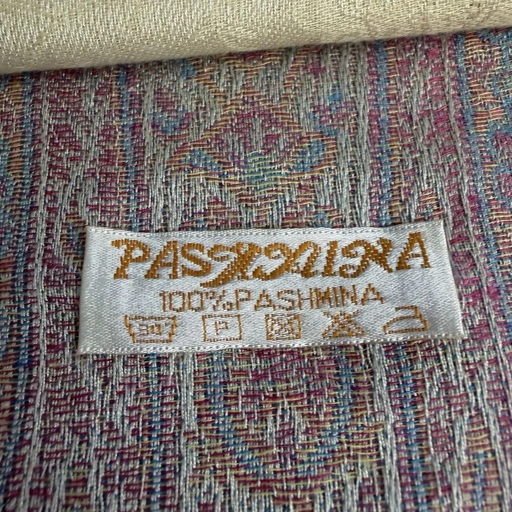 Pashmina 100% Cashmere Scarf Stole Wrap Shawl Paisley Beige Purple 72x28